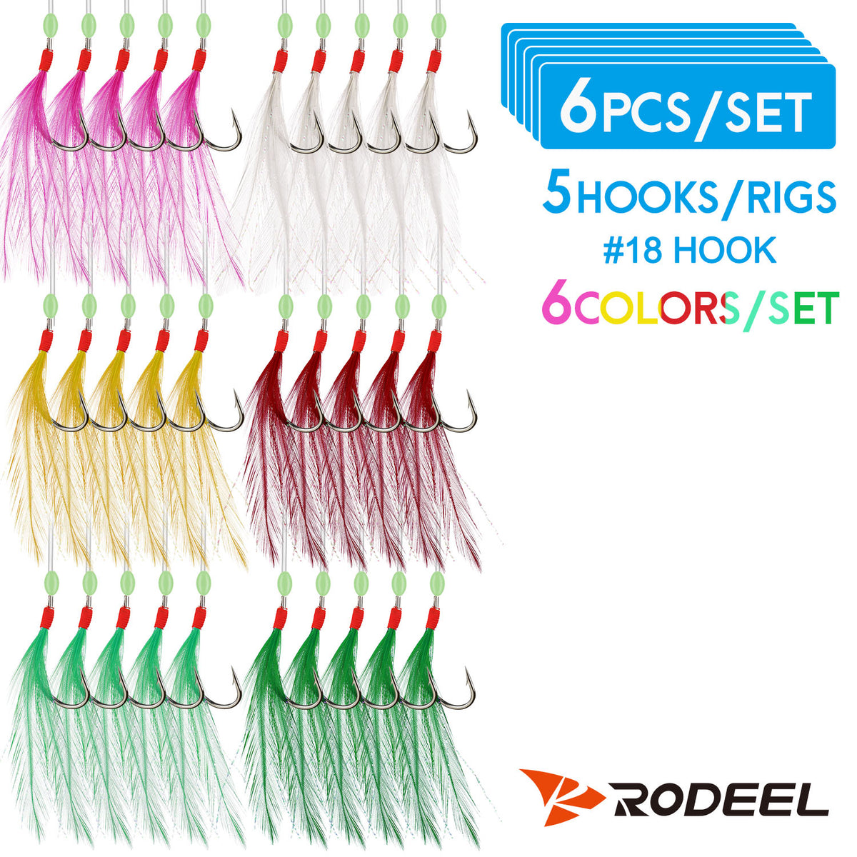 thumbnail image 2 of 4x Mackerel Feather Fishing Rigs - Daylight Tinsel Reflector Sea Rigs For Saltwater 2 of 6