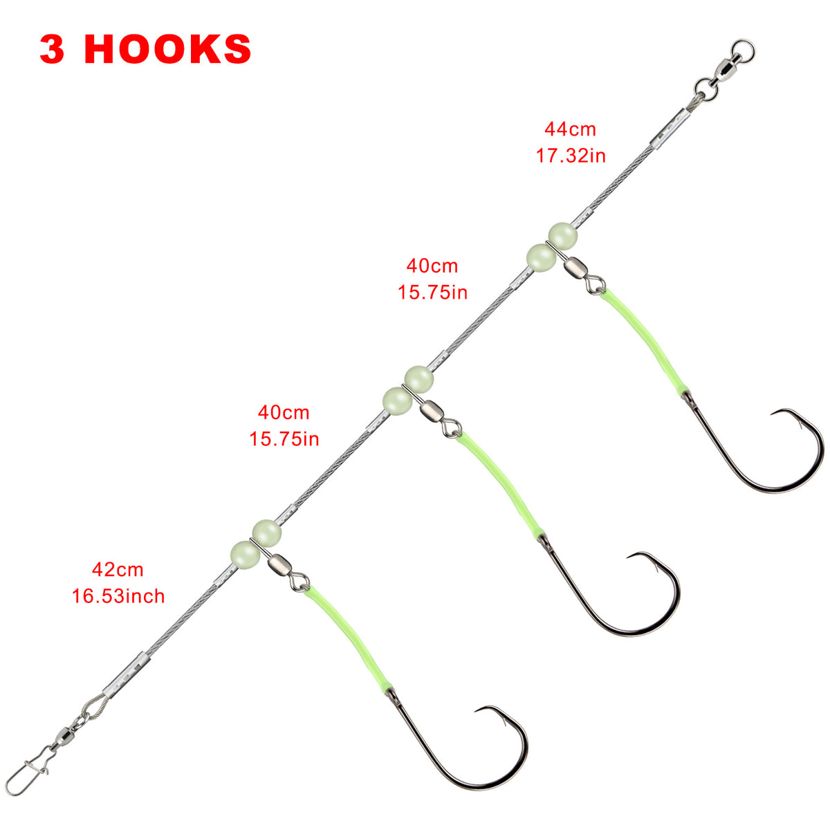 YLLSF 5 Pack Luminous Barbed Fishing Hook Line Rigs Saltwater