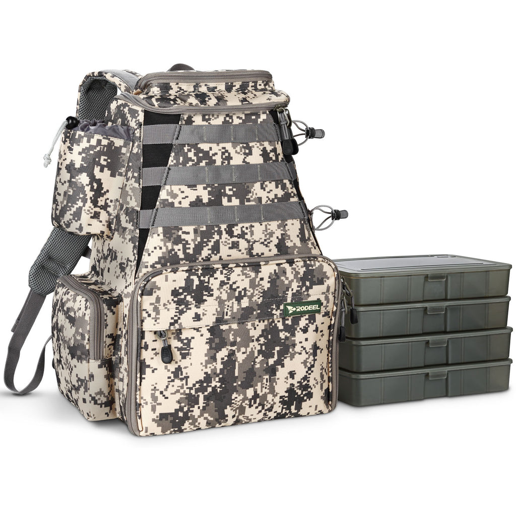 Beige Camouflag Backpack with 4 Tackle Boxes