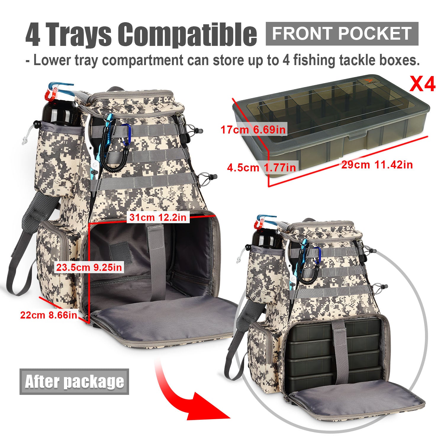 Beige Camouflag Backpack with 4 Tackle Boxes Rodeel Fishing