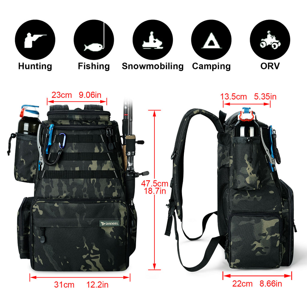Fishing Backpack with Rod Holder, Camouflage