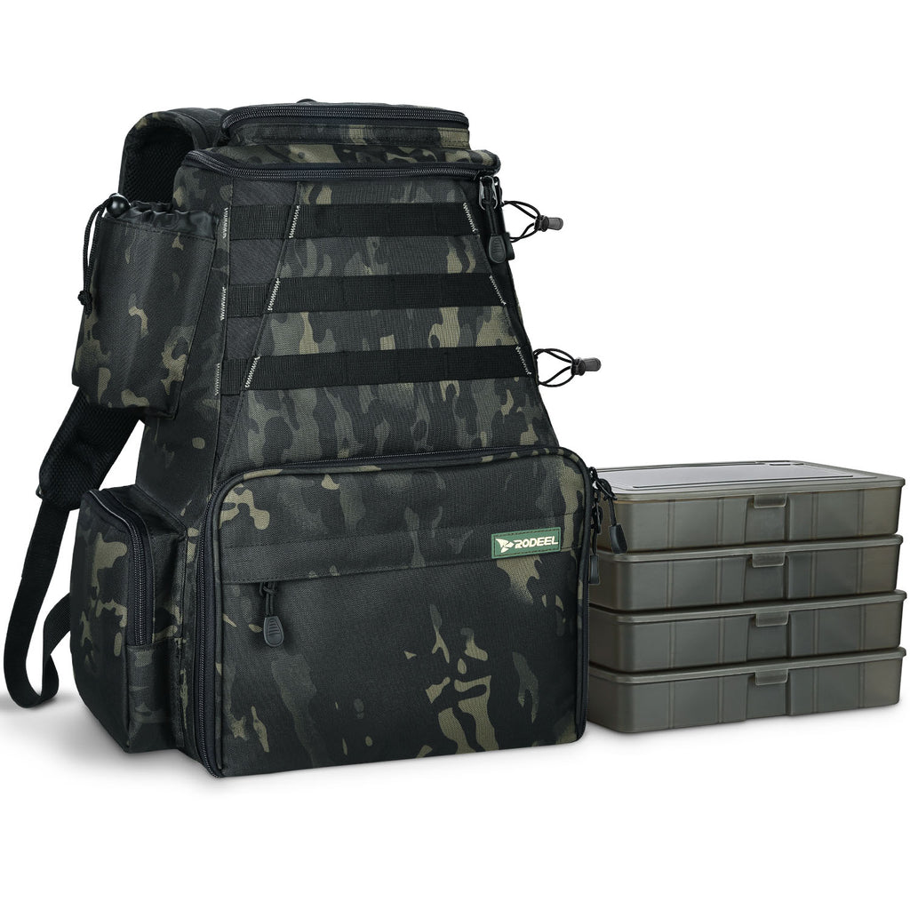 Camouflage Backpack with 4 Tackle Boxes