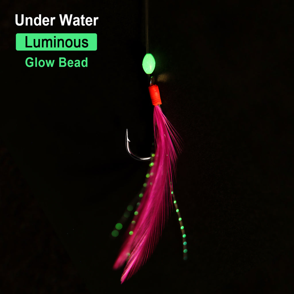 Luroad 10pcs Mackerel Feathers Rigs, Pre Tied Sea Fishing Rigs with  Luminous Beads Bionic Flying Insects Lure Rig Fluro Flasher - 10pcs Hook  Size 12
