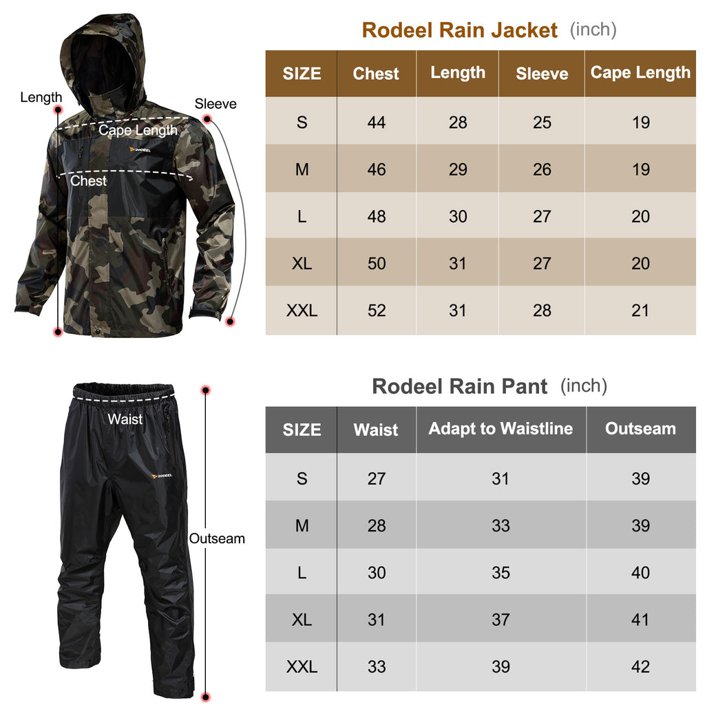 Rodeel Waterproof Fishing Rain Suit for Men (Rain gear Jacket & Trouser Suit)  at  Men's Clothing store